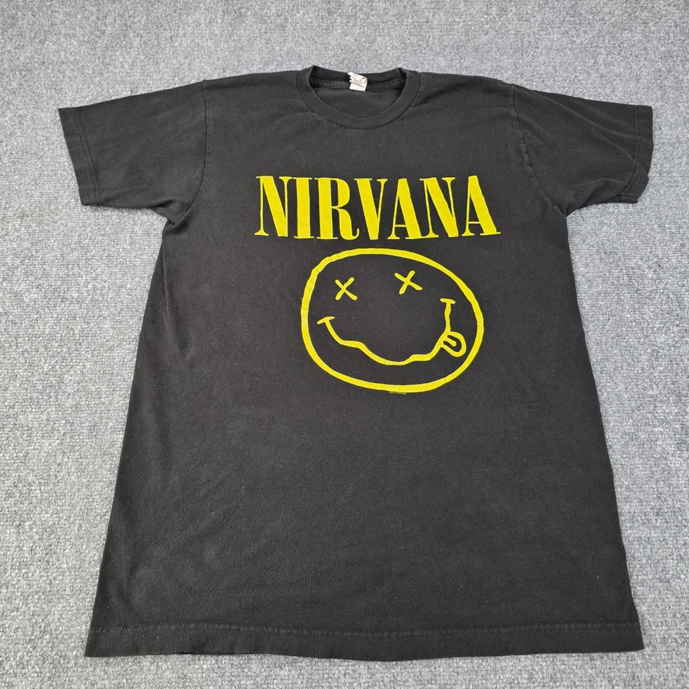 Nirvana Smiley Face Band‎ T Shirt Black Men's Medium Tultex Tag 2014